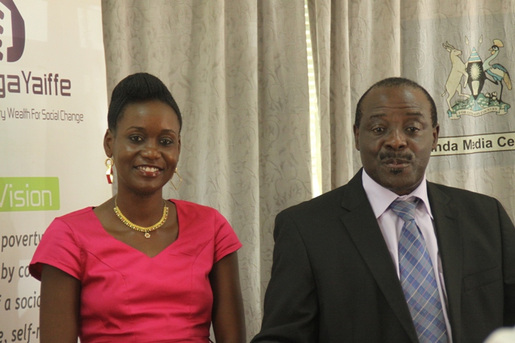 Busoga Yaiffe Vice President Hellen Namutamba together UIA's Musajja Akawa during a media briefing.