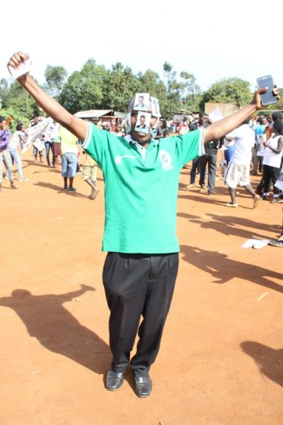 Democratic Party supporter campaigns for Kirumira Jonathan.
