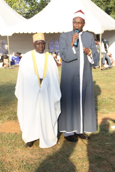 Sheikh Muhammad Matovu (R) with his assistant Sheikh Adam Lubwama at the Muslim Grounds in Entebbe.