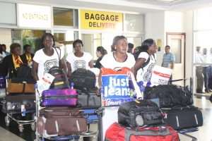 She-Cranes Netball team shortly after arriving at Entebbe Airport.