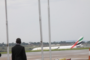 Emirates Flight ek729 TOUCHES DOWN AT Entebbe Airport at 1330hrs.
