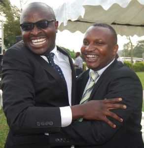 Simon Kaggwa Njala(L) Hugging Shaban Mawanda After He Chickened  Out