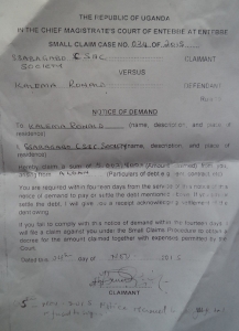 A copy of the demand notice filed against Kalema