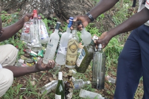 Lots of strong Vodkas and whisky bottles were found dumped in the rubbish pit.