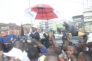 Mbabazi arrives at Nakivubo stadium after he was nominated by the EC Last year.