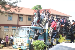 NRM Supporters storming Entebbe Town on Fuso Truck.