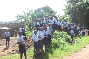 School  kids shouting on top of their voices.