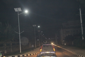 Solar powered street lighting along church road.
