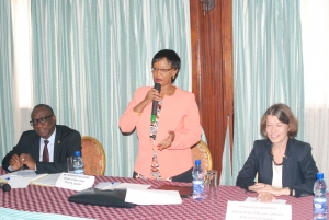 Minister Rosemary Najjemba addressing a workshop at Imperial Botanical Hotel.