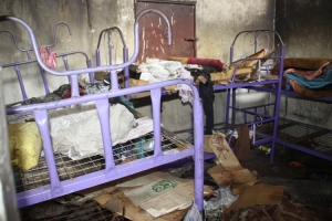 The kids bedroom with burnt mattresses.