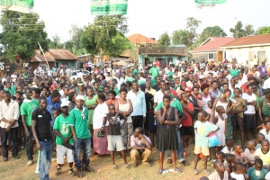 DP Supporters listen to Mayor Kayanja spitting venom.