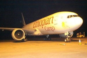 ET Cargo flight shortly after arriving at Entebbe International Airport.