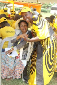 Entebbe NRM MP Flag bearer Rose Tumusiime (R) with her diehard supporter.