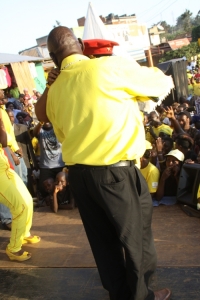 Joseph Ssesanga tight marks Singer Julie Angume.