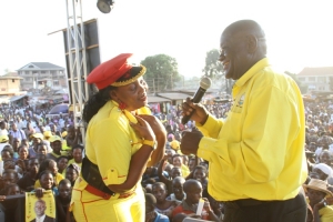 Singer Julie Angume enticing Joseph Ssesanga.