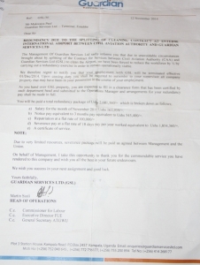 A letter laying off one of the staff.