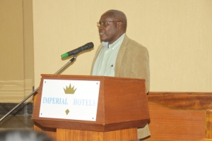 Director Crop Production Opolot Okasai speaking during the official launch of the project.