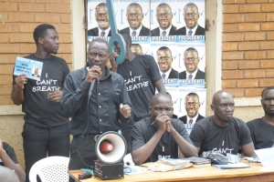 Former Entebbe Municipality member of parliament Gitta Alex (with microphone), John Mugabi (C) and former Mayoral Aspirant Miiro Kasozi during the prayer meeting.