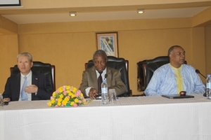 From left: Chinese Ambassador Zhao Yali, Agric Minister Tress Bucyanayandi and FAO represetative Jallow Alhaji during the official launch of the project.