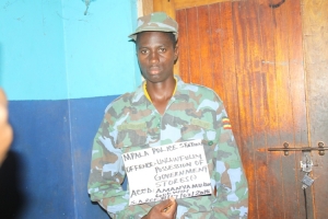 Godwin Amanyamukama at Mpala Police after he was arrested.