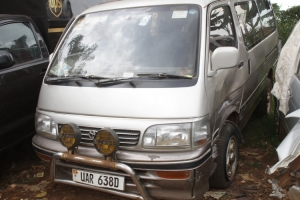 The Super Custom vehicle at Lubowa police station. The driver and two school kids escaped unhurt.