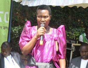 Councilor Annet Balega crying tears of joy after pushing tots.