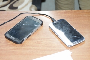 The two Samsung phones that were recovered from the bandit.