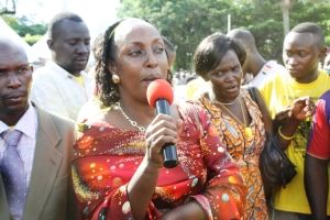 MP Tumusiime addressing her supporters after being sworn in.