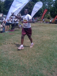 Prince Wasajja sweating plasma over 41km marathon.
