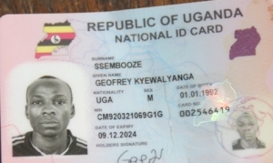 Sembooze Geoffrey's National Identity Card.