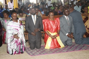 From left: Hon. Tumusiime, Kassanda County North MP Nsamba Patrick and Speaker Peninah Kasaija during the Thanks giving mass at St. Anthony's Church on Sunday.
