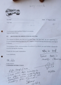 Stephen Kidde's letter to RPC Kaheebwa requesting for Security during the AGM.