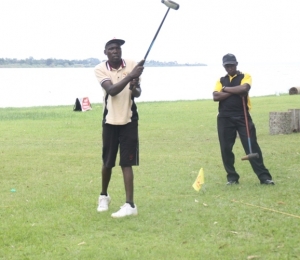William Osire at a Past Corporate Woodball tournament at Kisubi Beach.