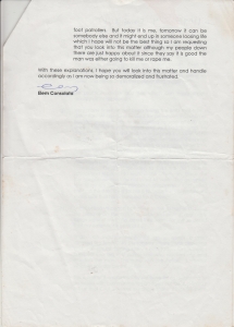 Page 3 of consolata's letter complaining about Mr.Bbaale's unfair treatment at work.