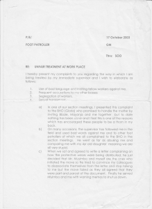 Page one of consolata's letter complaining about Mr.Bbaale's unfair treatment at work.