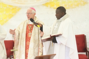 Papal Nuncio leading mass during the Entebbe Airport Catholic Community first anniversary celebrations.