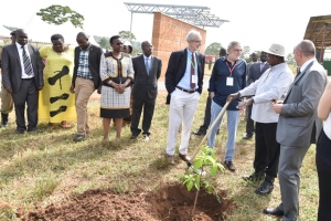 President Museveni presiding over the ground breaking ceremony for the construction of the pediatric hospital in Entebbe.