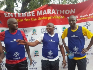 Chief Runner Brig James Birungi Chief of Staff Airforce (M) with DPC Ninsiima and Town Clerk Charles Magumba.