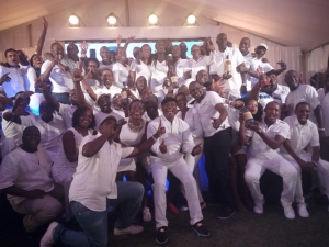 Golfers in a group photo. It was an all white party courtesy of Singleton whiskey.