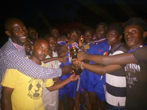Kawuku (B) Boda Boda Stage riders celebrate with trophy after they were crowned Champions of the Mayors Cup 2017.