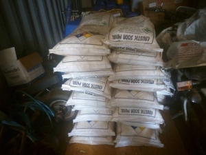 34 sacks of Sodium Hydroxide (Caustic Soda) chemical were unearthed.