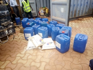 Some of the Jerrycans containing Glacial Acetic Acid that were unearthed.