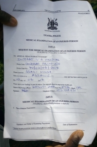 Ssali Musa's medical form that he obtained after he sustained a broken arm during the torture ordeal.
