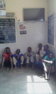 The Water meter thugs at Entebbe Police Station shortly after they were arrested.