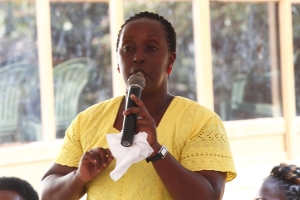 MP Tumusiime addressing the village community in Kiwafu East on Friday.