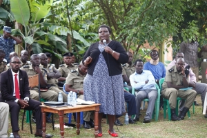 RDC Kirabira addressing the Kitala residents during a community meeting on Monday.