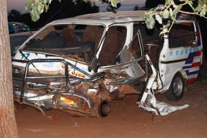 Smashed Taxi parked at Kisubi Police Post.