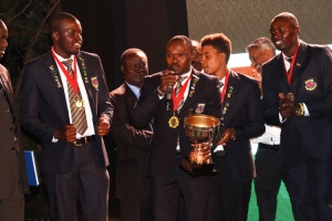 Team Kenya Captain Alfred Nandwa with trophy.