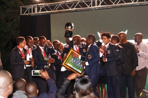 Team Kenya celebrate after they retained the Victoria Cup.