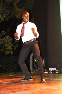 Team Uganda Captain Mwanja Becca showcases his dancing skills.